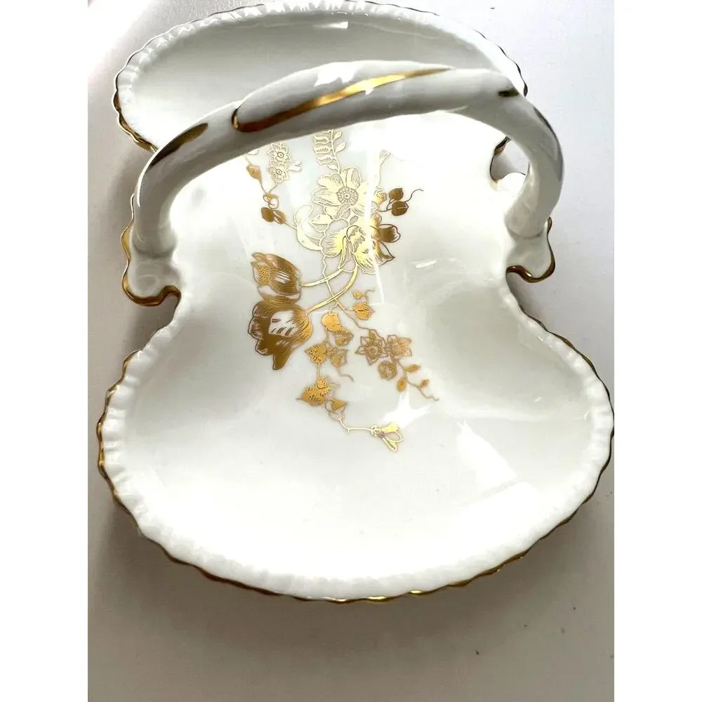 Hammersley & Co. Bone China Gold‎ Floral Candy Nut Dish Handle Gold Trim MCM